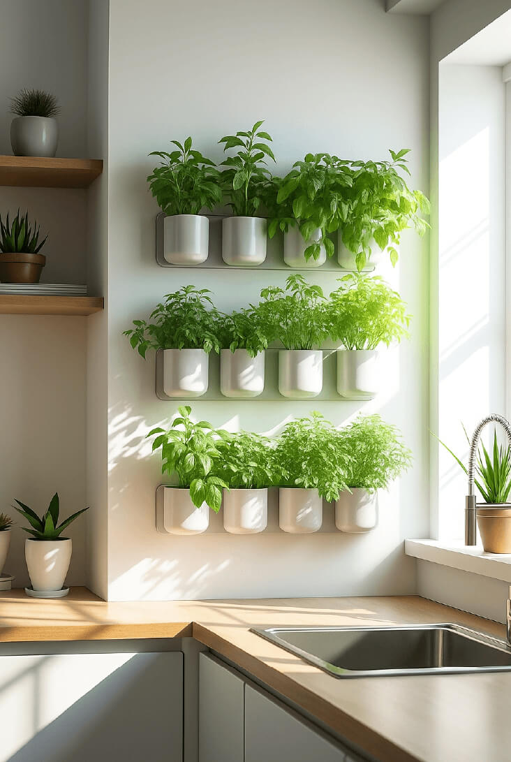 Plantas en repisas o en módulos de cocina